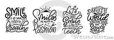 Set of typography lettering smile quotes design isolated on white background. Hand drawn calligraphy poster Vector Illustration