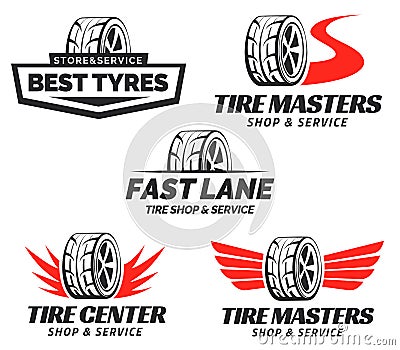 Set of Tyre Shop Logo Design Vector Illustration