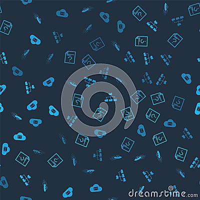 Set UFO flying spaceship and alien, Unknown document, Folder tree and Cloud mail server on seamless pattern. Vector Vector Illustration