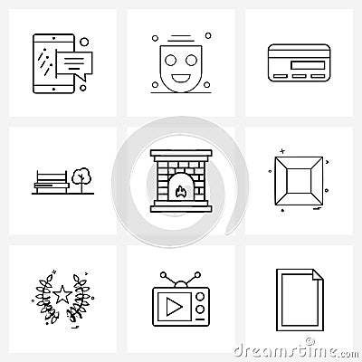 Set of 9 UI Icons and symbols for chimney, heart, smile, love, bench Vector Illustration