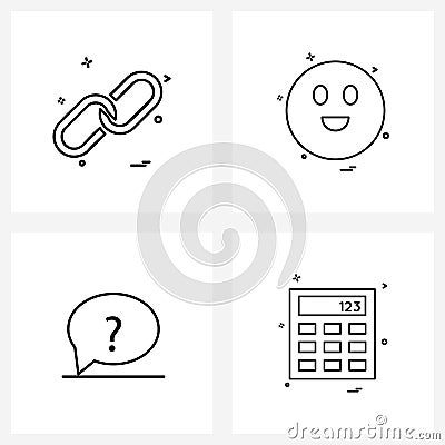 Set of 4 UI Icons and symbols for web, faq, chain, emotion, question Vector Illustration