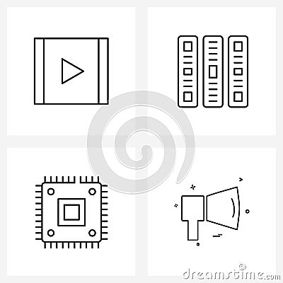 Set of 4 UI Icons and symbols for YouTube, processor, file, component, speaker Vector Illustration