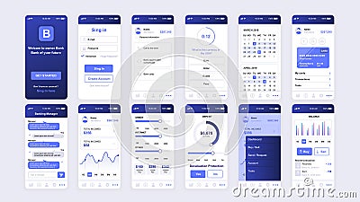 Set of UI, UX, GUI screens Banking app flat design template for mobile apps, responsive website wireframes. Vector Illustration