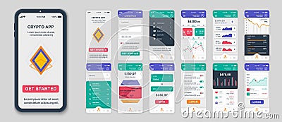Set of UI, UX, GUI screens Cryptocurrency app flat design template for mobile apps Vector Illustration