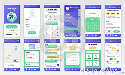 Set of UI, UX, GUI screens Delivery app flat design template for mobile apps, responsive website wireframes. Vector Illustration