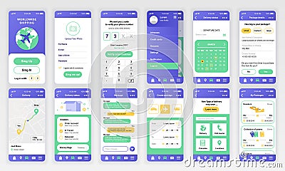 Set of UI, UX, GUI screens Delivery app flat design template for mobile apps, responsive website wireframes. Web design UI kit. Vector Illustration