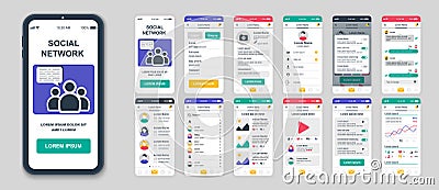Set of UI, UX, GUI screens Social Network app flat design template for mobile apps Vector Illustration