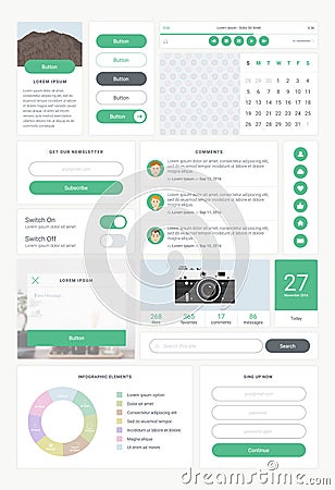 Set of UI and UX kit elements. User interface for website development, mobile application, app design. Vector Illustration