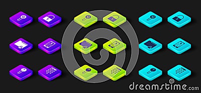 Set Undefined key, Password protection, Folder and lock, Mobile graphic password, Lock and Key icon. Vector Vector Illustration