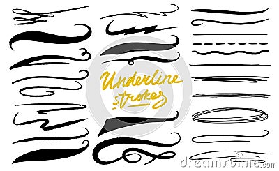 Set of underline. Marker Brush, artistic lines and strokes. Collection of Chaotic grunge Elements. Doodle Style Vector Illustration