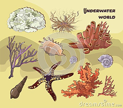 Set of underwater objects Vector Illustration