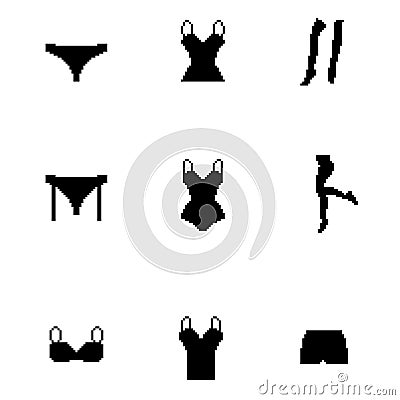 Set of underwear icons painted with squares, pixels. Vector illustration Stock Photo