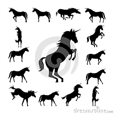 Set Unicorn silhouette Vector Illustration