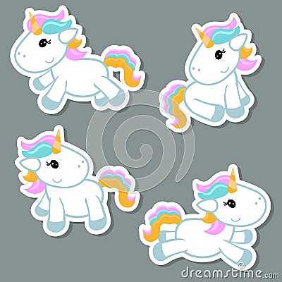 Set of unicorn stickers Vector Illustration