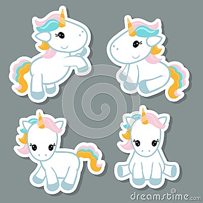 Set of unicorn stickers Vector Illustration