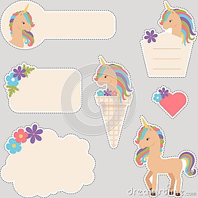 Set of unicorn stickers Vector Illustration