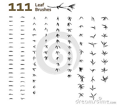 Set of 111 unique Japanese / Chinese leaf effect ink brushes. Stock Photo