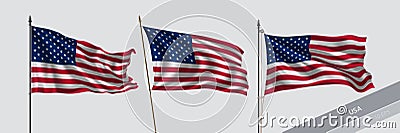 Set of United States of America waving flag on isolated background vector illustration Vector Illustration