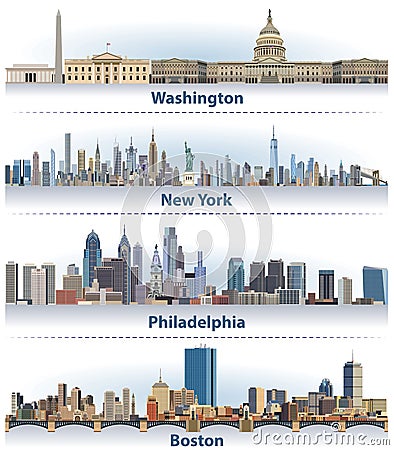 Vector set of United States city skylines Vector Illustration