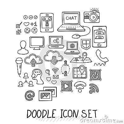 Set of Universal Doodle Icons. Variety of Topics. Vector Illustration