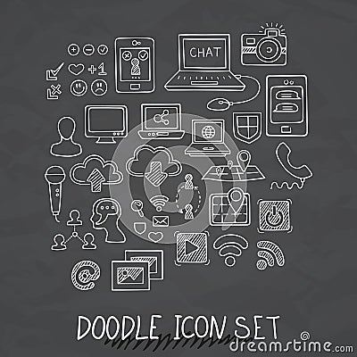 Set of Universal Doodle Icons. Variety of Topics. Vector Illustration