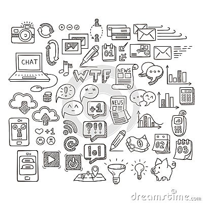 Set of Universal Doodle Icons. Variety of Topics. Vector Illustration