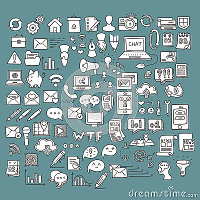 Set of Universal Doodle Icons. Variety of Topics. Vector Illustration