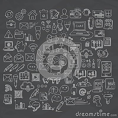 Set of Universal Doodle Icons. Variety of Topics. Vector Illustration