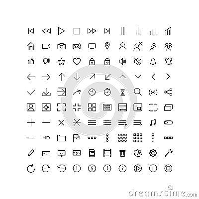 Set universal icons media player, UI, for web and mobile, thin line. Vector Illustration