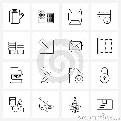 Set of 16 Universal Line Icons of attach, server, envelope, database, alert Vector Illustration