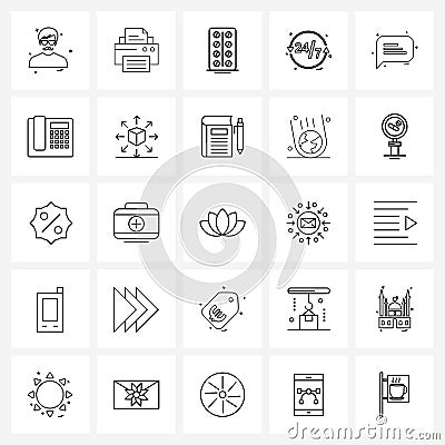 Set of 25 Universal Line Icons of call, telephone, hours, chat, message Vector Illustration