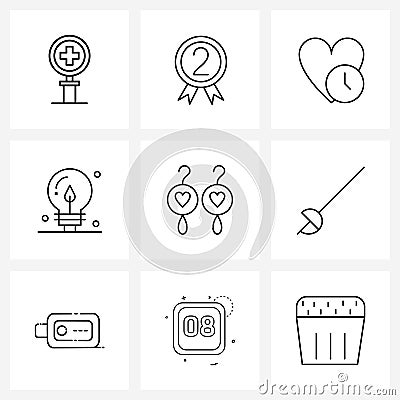 Set of 9 Universal Line Icons of love, eco, two, lamp, time Vector Illustration