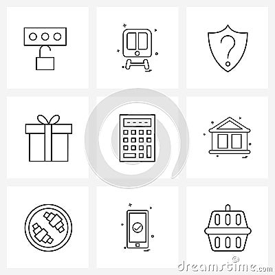Set of 9 Universal Line Icons of math, education, security, calculator, box Vector Illustration