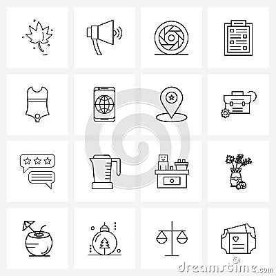 Set of 16 Universal Line Icons of skirt, daily, promotion, clipboard, check Vector Illustration