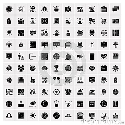 Set of 100 Universal Solid Icons Vector Illustration
