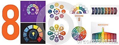 Set 8 universal templates for Infographics conceptual cyclic processes for 8 positions possible to use for workflow, banner, Vector Illustration