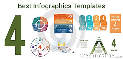 Set universal 6 templates for Infographics conceptual cyclic processes for 4 positions possible to use for workflow, banner, Vector Illustration