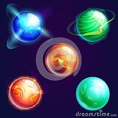 Set of universe planets or cosmos stars Vector Illustration