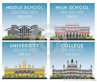 Set of University, High School and College Study Banners. Stock Photo