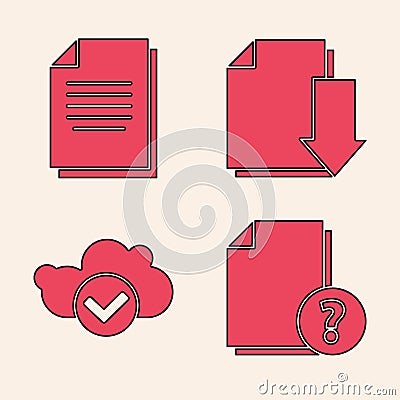Set Unknown document, Document, Document with download and Cloud with check mark icon. Vector Vector Illustration