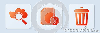 Set Unknown document, Search cloud computing and Trash can. White square button. Vector Vector Illustration