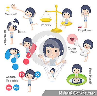A set of unpaid avatar women with mental control Vector Illustration