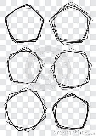 Set of 6 unusual broken, curved round frames for your design Vector Illustration