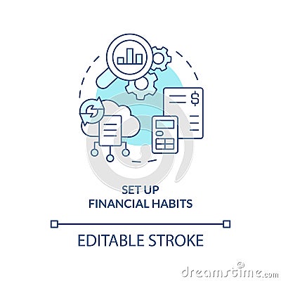 Set up financial habits turquoise concept icon Vector Illustration