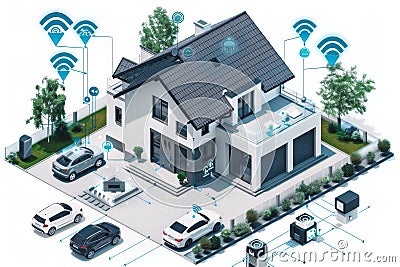 Set up a secure home security system with CCTV, using alarm controls and video to educate on different safety measures. Cartoon Illustration