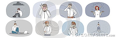 Set of upset people suffer from emotional breakdown Vector Illustration