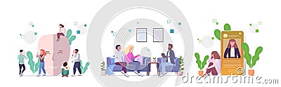 set upset people visiting psychologist depression problems stress psychotherapy concept Vector Illustration