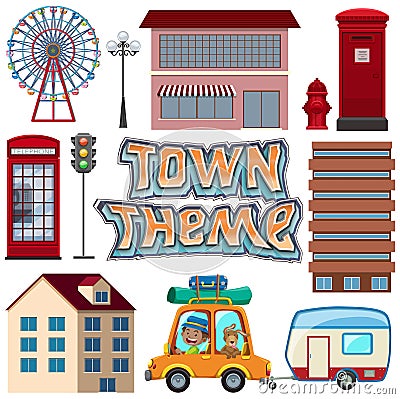 Set of urban town element Vector Illustration