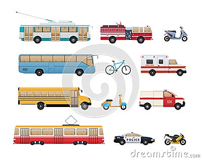 Set of urban transport. City cars, vehicles transport. Vector Illustration