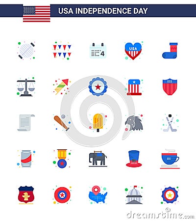 Set of 25 USA Day Icons American Symbols Independence Day Signs for christmas; usa; calender; love; american Vector Illustration